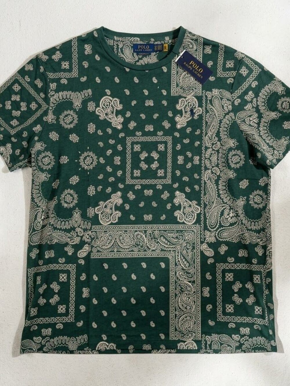 NWT Polo Ralph Lauren Mens XXL Green Bandana Paisley Print T-Shirt Streetwear